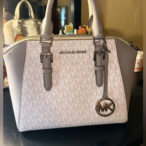 GRAY WHITE MICHAEL KORS PURSE